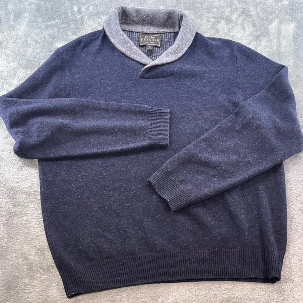 Jos A Bank Reserve Mens XXL Navy Lambswool Shawl Collar Sweater RN 31608
